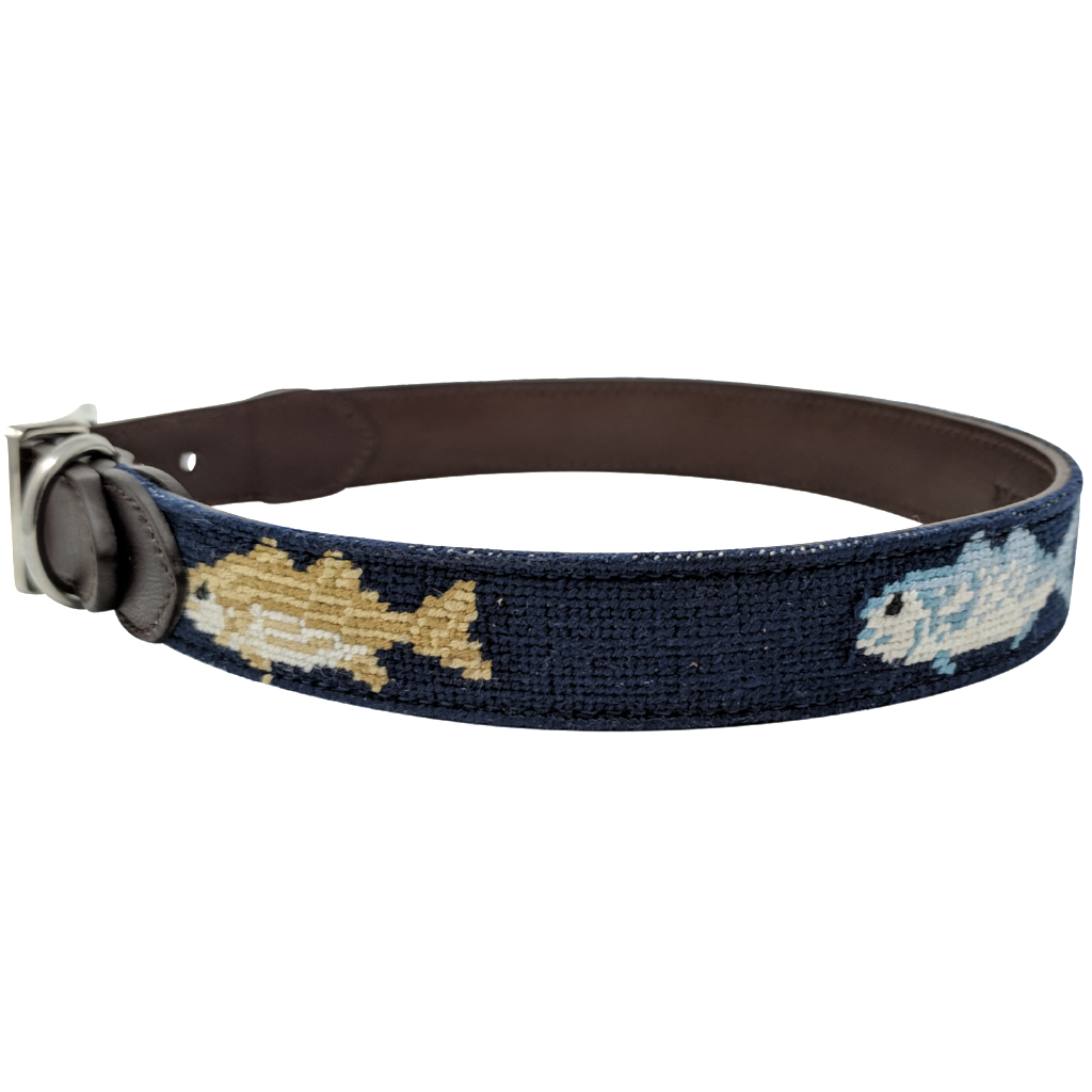 Fish Needlepoint Dog Collar Nauticollar