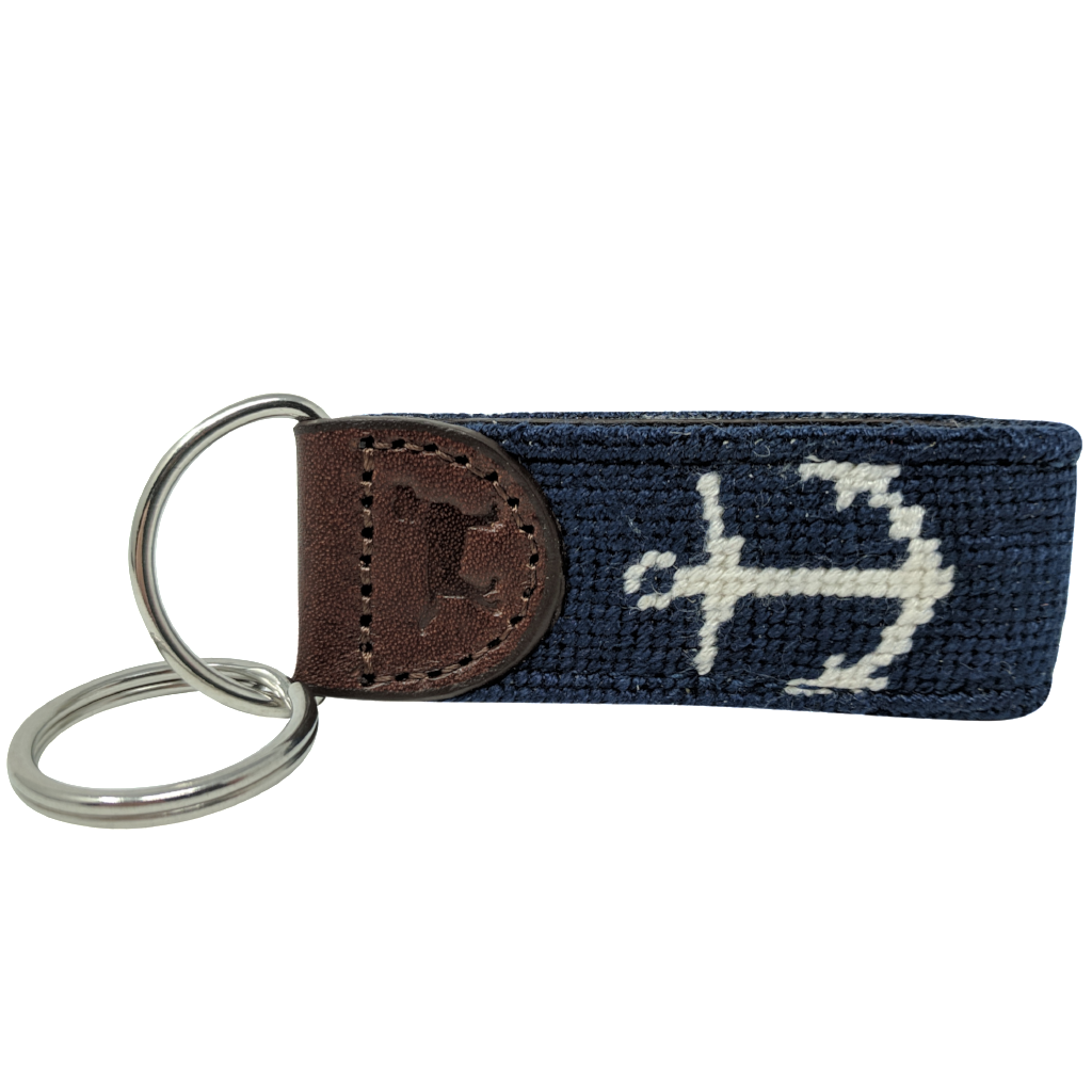 Anchor Nautical Leather Needlepoint Key Fob