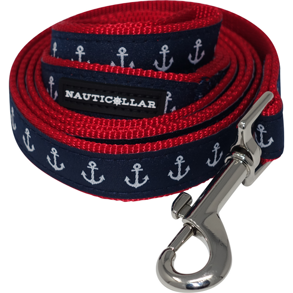 Anchor Nautical Adjustable Nylon Ribbon Dog Leash