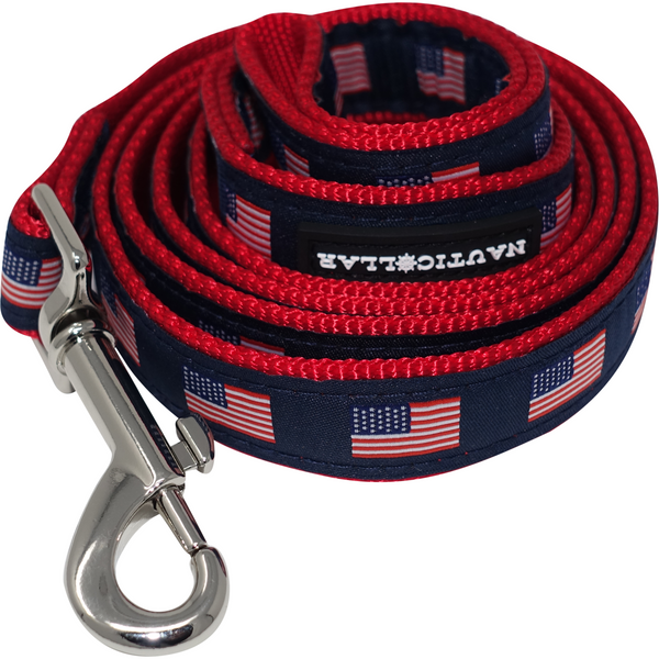 American Flag Nautical Adjustable Nylon Ribbon Dog Leash