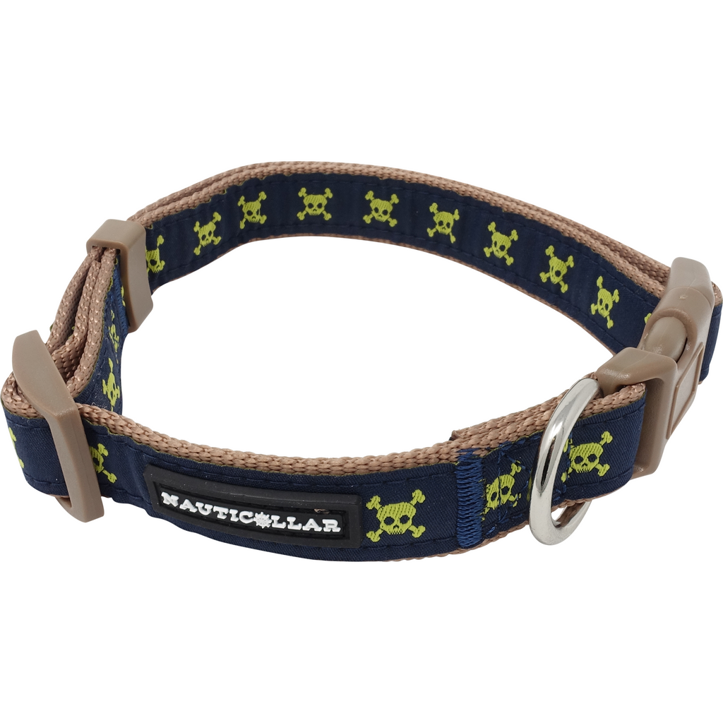 Jolly Pawger™ Skull and Crossbones Jolly Pawger Adjustable Pirate Embroidered Nylon Dog Collar