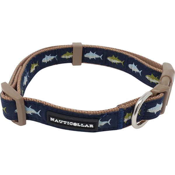 Anchor Needlepoint Leather Dog Collar - Nauticollar Navy Blue & White