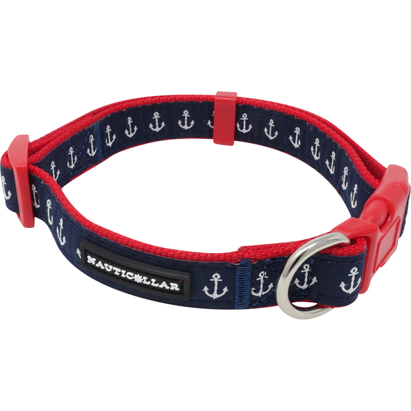 Anchor Nautical Adjustable Nylon Ribbon Dog Collar