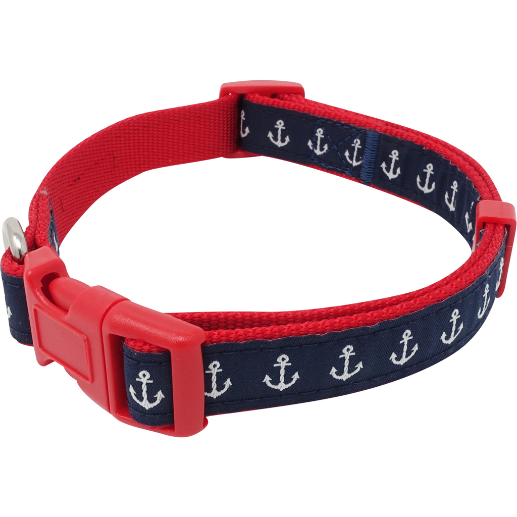 Navy + Red Anchor Dog Collar