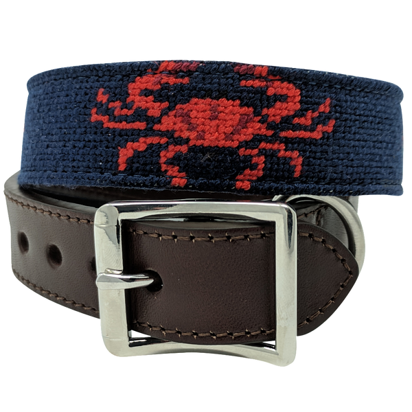 Nautical Crab Needlepoint Dog Collar by Nauticollar